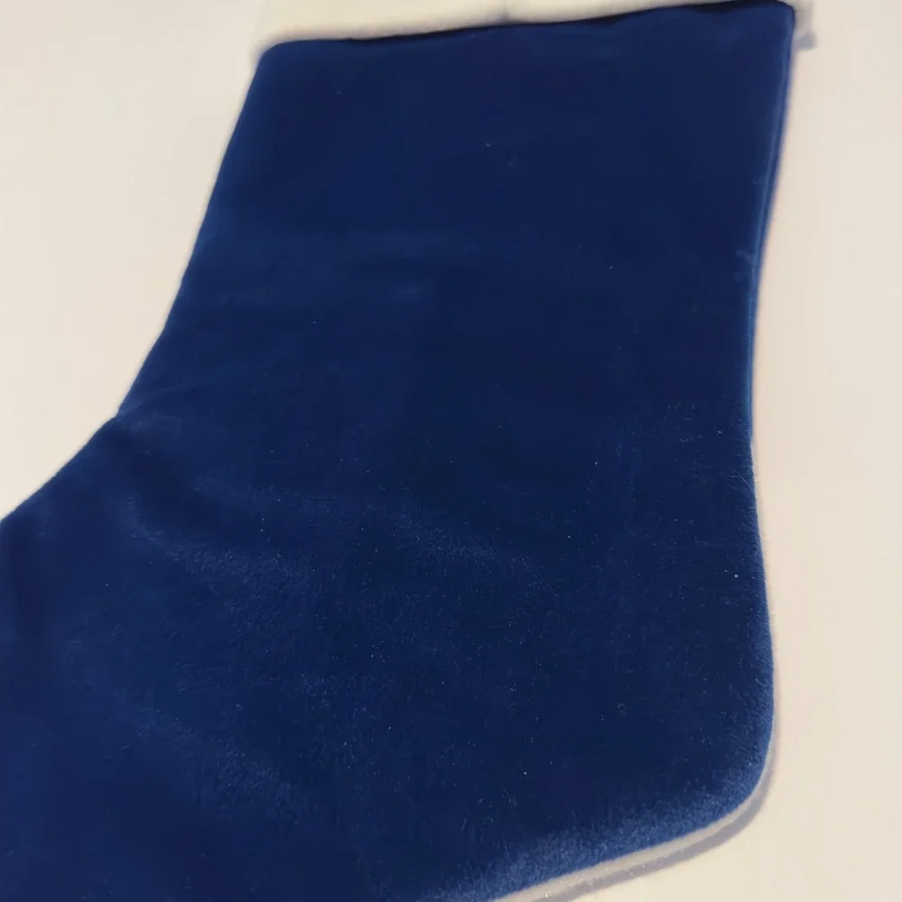 MerryBrite Velvet Christmas Stocking Snowman Let It Snow Navy Blue Red White NWT
